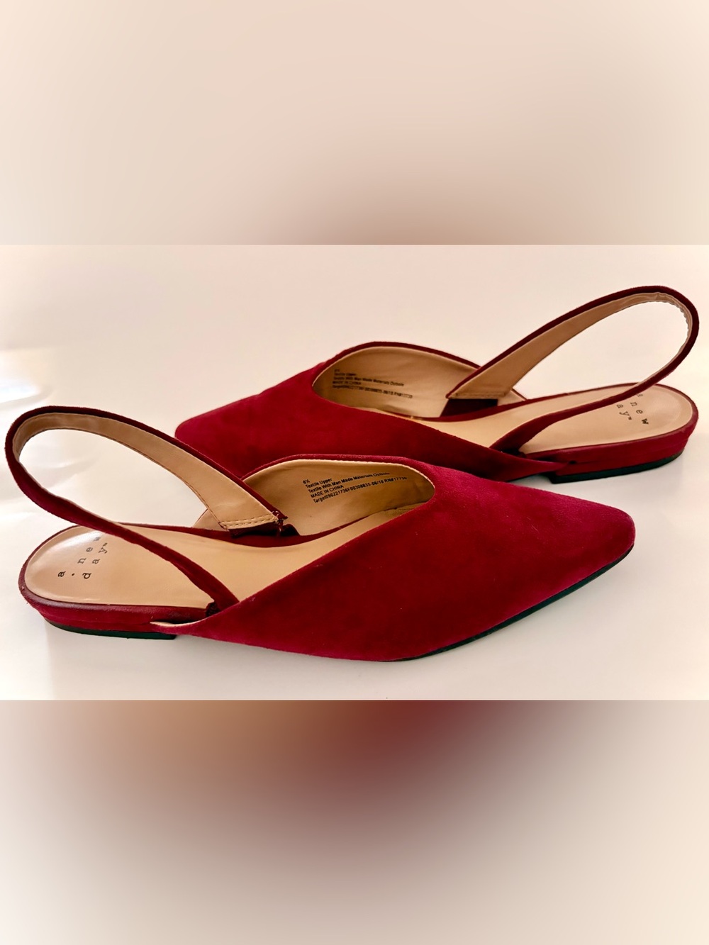 Pointed Red/burgundy Slingback Flats for Women